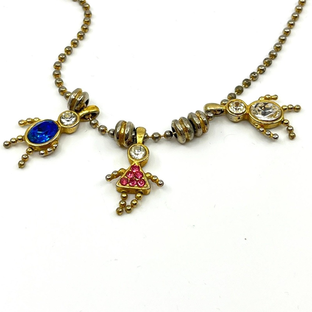 Vintage Y2K Multi-Color Rhinestone Boy &‎ Girl Charm Ball Chain Necklace Classic